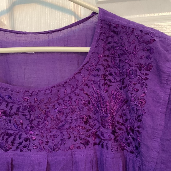 Mexican boho embroidered purple cotton midi dress - Picture 6 of 6